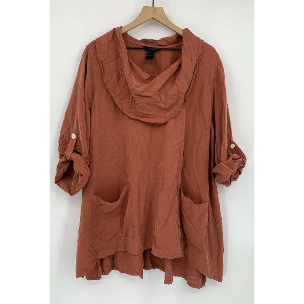 Ali Miles Shirt Womens 2X Orange Long Tunic Fall 3/4 Sleeve Lightweight Pockets